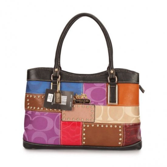 Coach Holiday Fashion Stud Medium Black Multi Satchels EBJ | Women